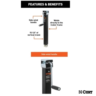 CURT 5K Direct-Weld Square Trailer Jack with Sidewind Handle and 15 Inch Travel
