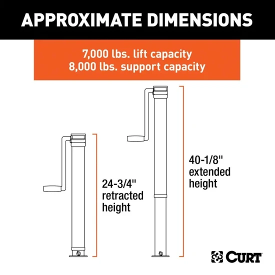 CURT 8K Direct-Weld Square Trailer Jack with Sidewind Handle and Footplate