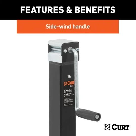 CURT 8K Direct-Weld Square Trailer Jack with Sidewind Handle and Footplate