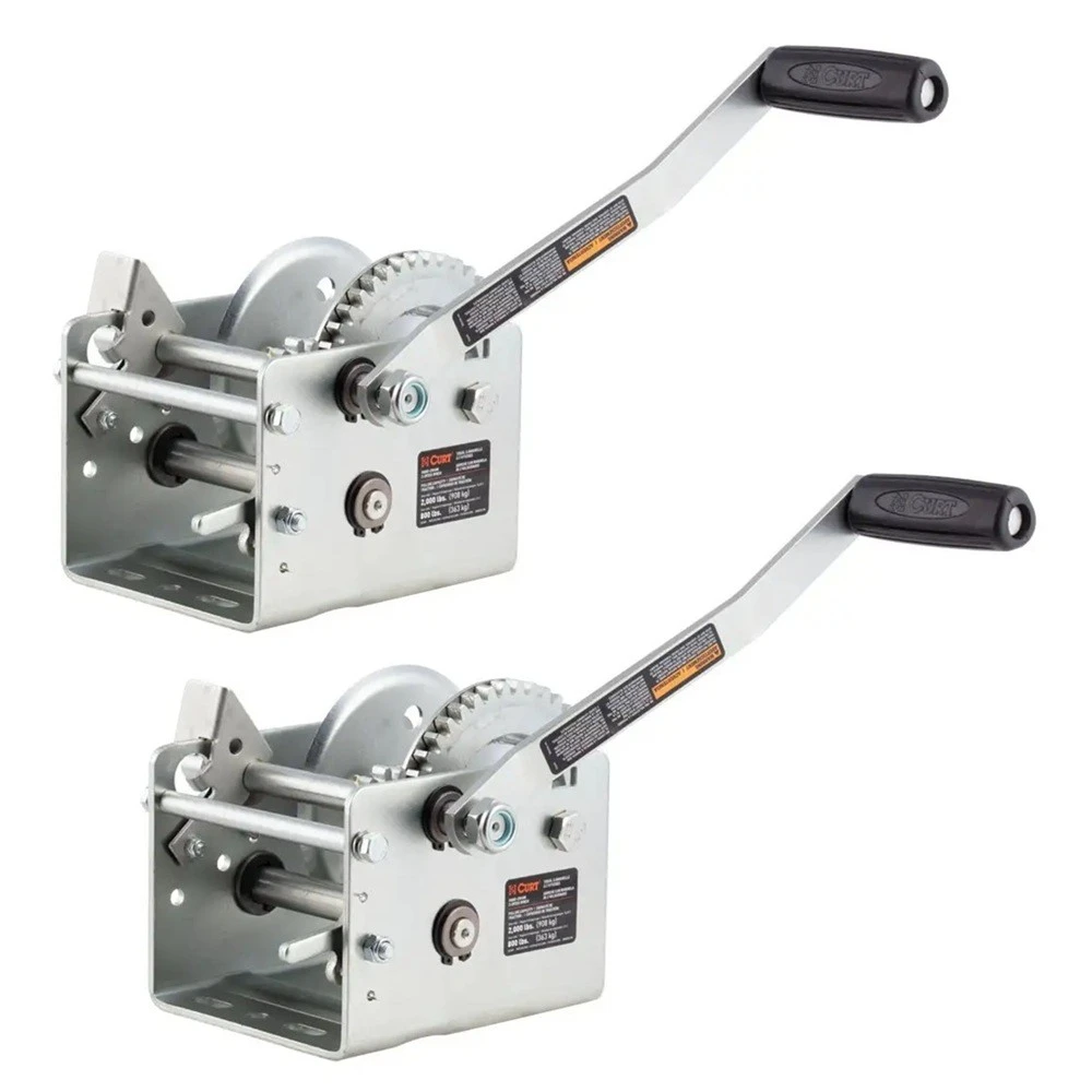 CURT 2,000 lb two-speed hand crank boat trailer winch with 10.6 inch handle bundle
