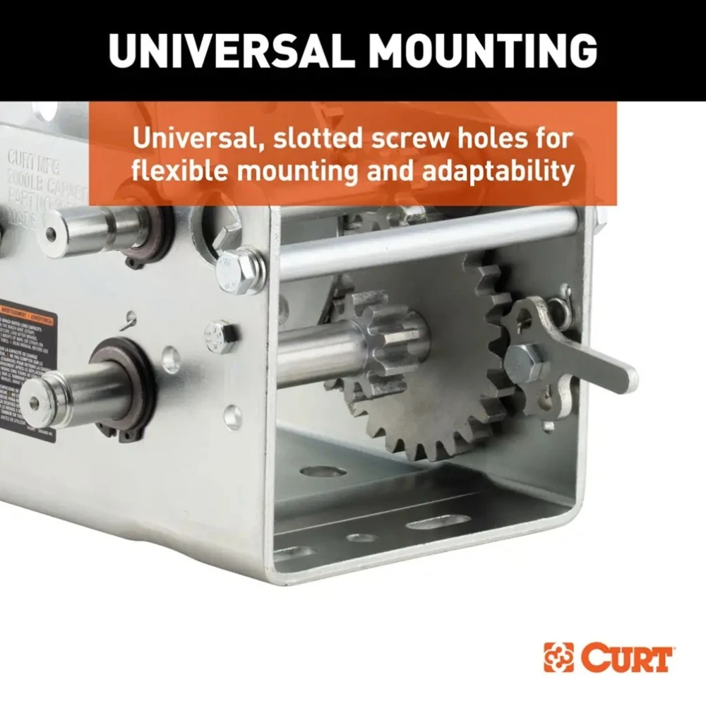 CURT 2,000 lb two-speed hand crank boat trailer winch with 10.6 inch handle bundle