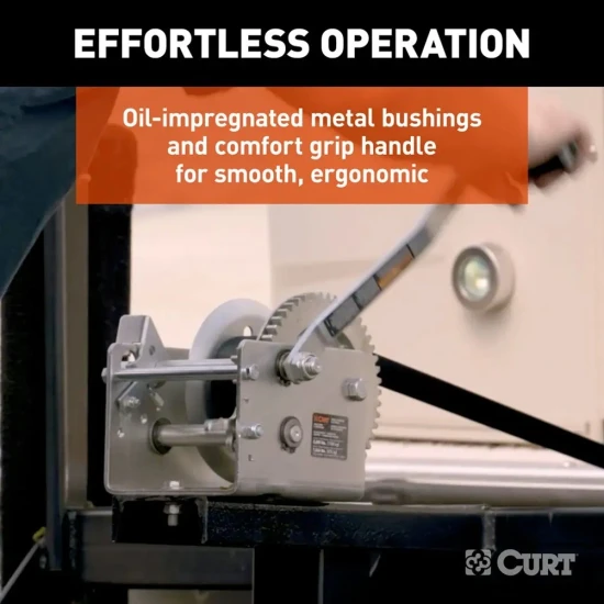 CURT 2,000 lb two-speed hand crank boat trailer winch with 10.6 inch handle bundle