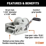 CURT 3.8K Two-Speed Hand-Crank Boat Trailer Winch with 9.6" Handle, 4-Pac