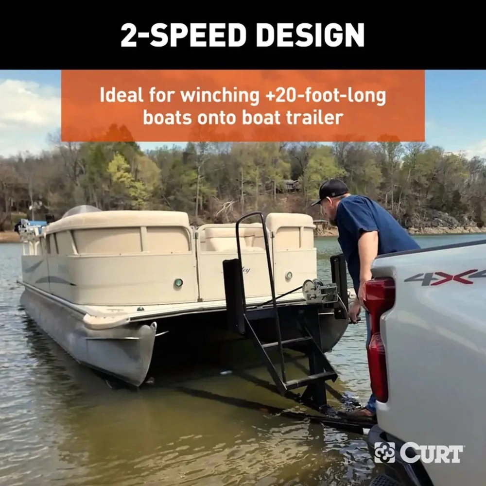 CURT 3.8K Two-Speed Hand-Crank Boat Trailer Winch with 9.6" Handle, 4-Pac