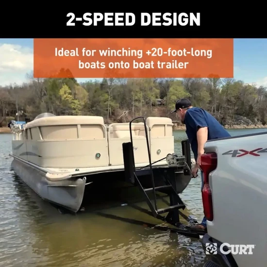 CURT 3.8K Two-Speed Hand-Crank Boat Trailer Winch with 9.6" Handle, 4-Pac