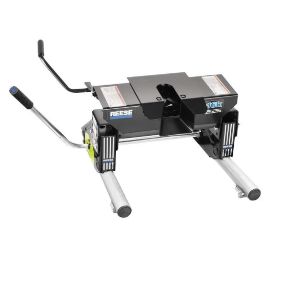 Reese Dual Jaw 16K Fifth Wheel Trailer Hitch w/ Round Tube Slider and Rails For Select Chevy GMC Ford Dodge Ram Trucks Truck Base Rail Kit 5th Wheel Brackets Hardware