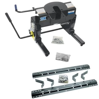 Reese Dual Jaw 20K Fifth Wheel Trailer Hitch w/ Kwik Slide Slider and Rails For Select Chevy GMC Ford Dodge Ram Trucks Truck Base Rail Kit 5th Wheel Brackets Hardware