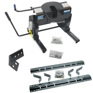 Reese Dual Jaw 20K Fifth Wheel Trailer Hitch w/ Kwik Slide Slider and Rails For 2002-2008 Dodge Ram 1500 2003-2012 Ram 2500 3500 Truck Base Rail Kit 5th Wheel Brackets Hardware