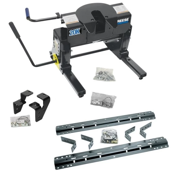 Reese Dual Jaw 20K Fifth Wheel Trailer Hitch w/ Kwik Slide Slider and Rails For 2003-2012 Dodge Ram 2500 3500 w/ Overload Springs Truck Base Rail Kit 5th Wheel Brackets Hardware
