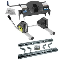 Reese Dual Jaw 20K Fifth Wheel Trailer Hitch w/ Round Tube Slider and Rails For Select Chevy GMC Ford Dodge Ram Trucks Truck Base Rail Kit 5th Wheel Brackets Hardware