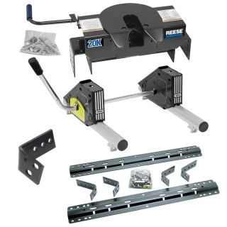 Reese Dual Jaw 20K Fifth Wheel Trailer Hitch w/ Round Tube Slider and Rails For 2002-2008 Dodge Ram 1500 2003-2012 Ram 2500 3500 Truck Base Rail Kit 5th Wheel Brackets Hardware