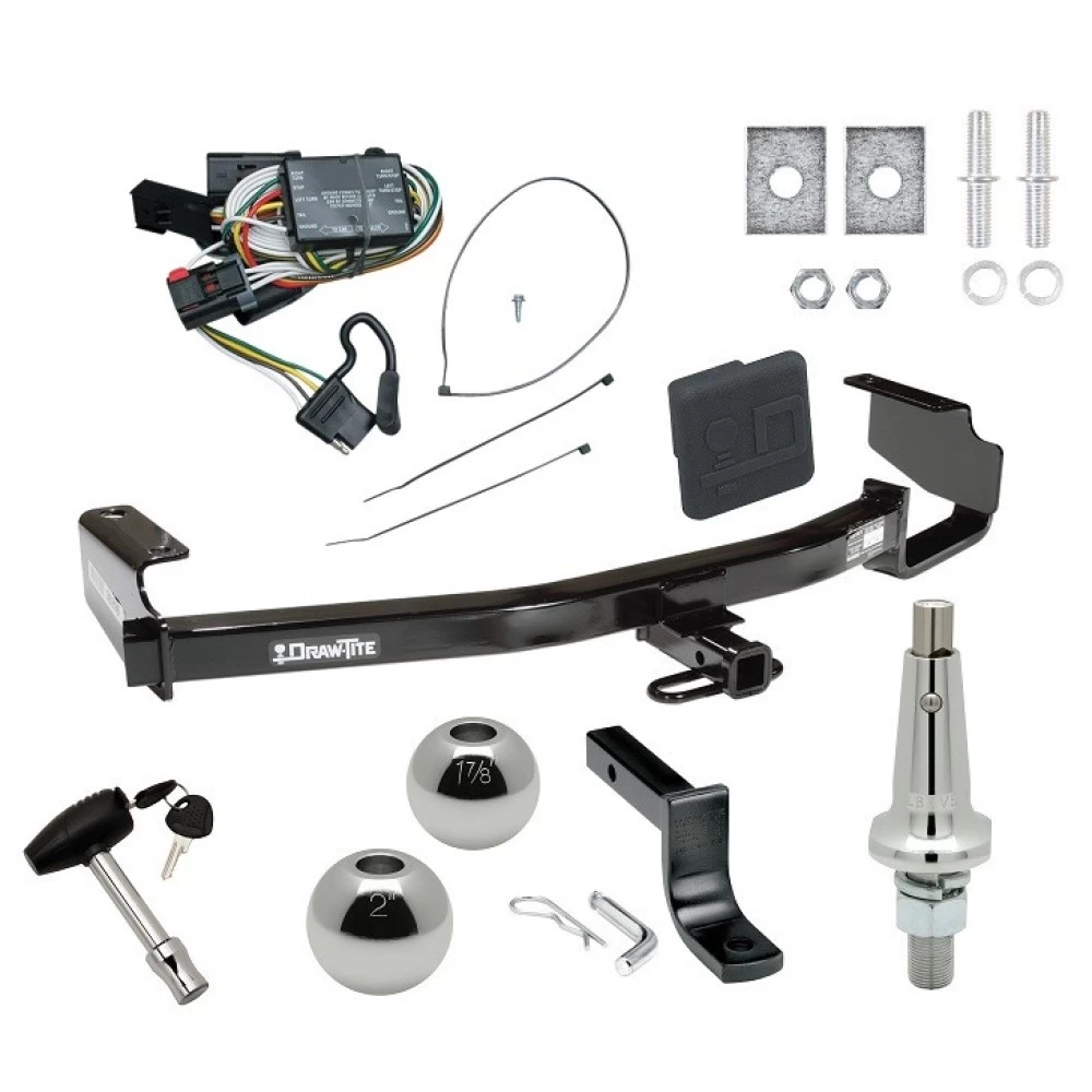 Trailer Tow Hitch For 96-00 Chrysler Dodge Plymouth Town & Country Grand Caravan Voyager Ultimate Package w/ Wiring Draw Bar Kit Interchange 2" 1-7/8" Ball Lock and Cover