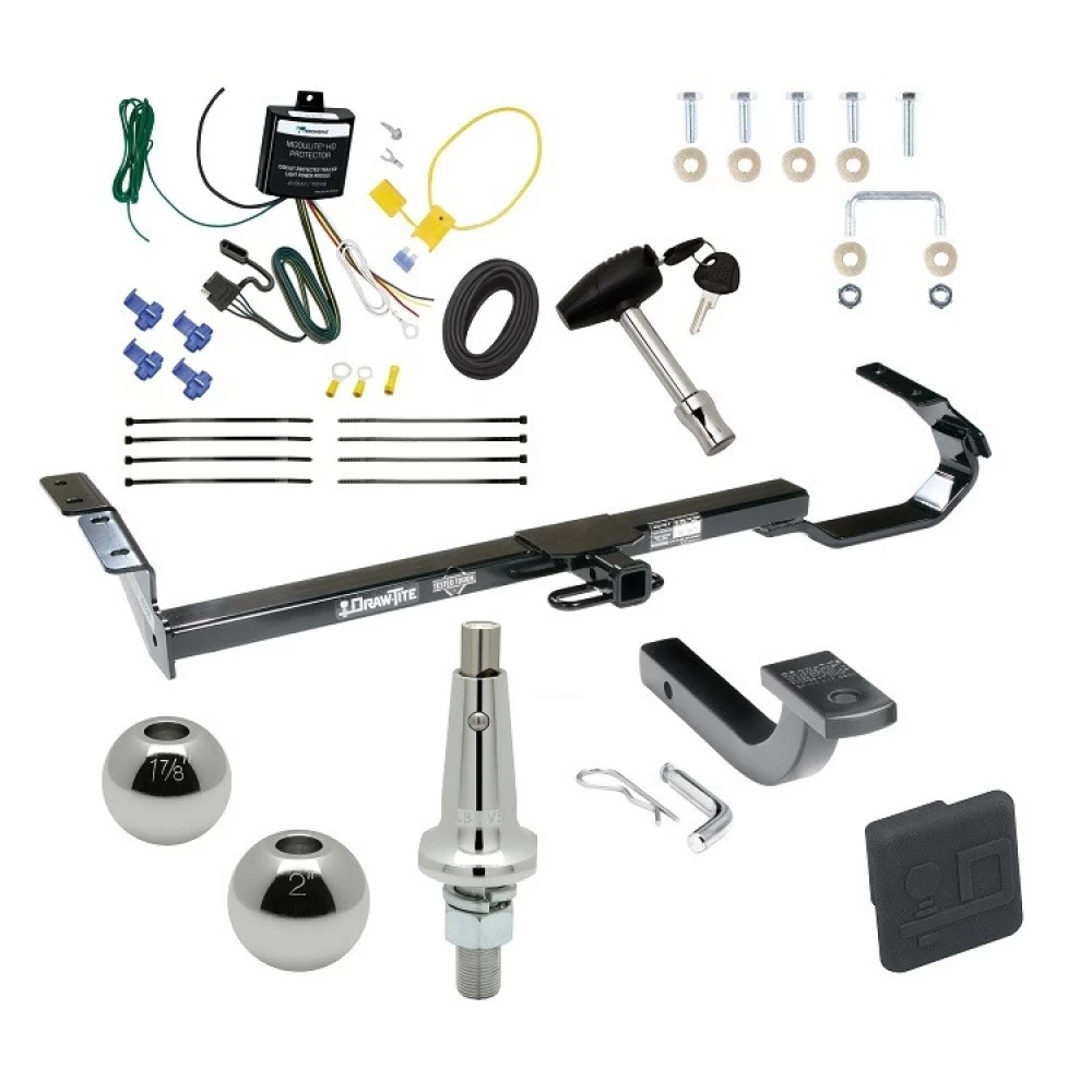 Trailer Tow Hitch For 95-99 Toyota Avalon 99-03 Solara 97-06 Lexus ES300 ES330 Sedan Ultimate Package w/ Wiring Draw Bar Kit Interchange 2" 1-7/8" Ball Lock and Cover