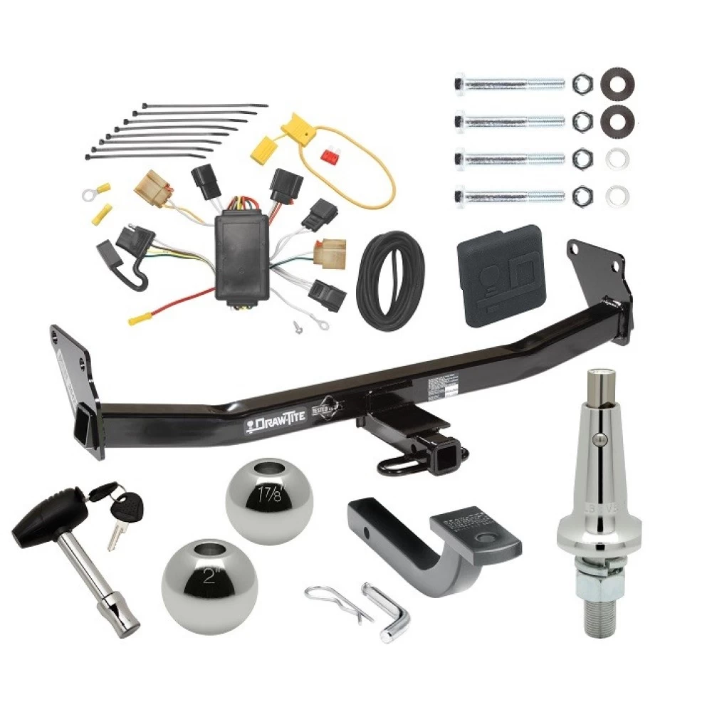 Trailer Tow Hitch For 07-07 Jeep Patriot 07-10 Compass Ultimate Package w/ Wiring Draw Bar Kit Interchange 2" 1-7/8" Ball Lock and Cover