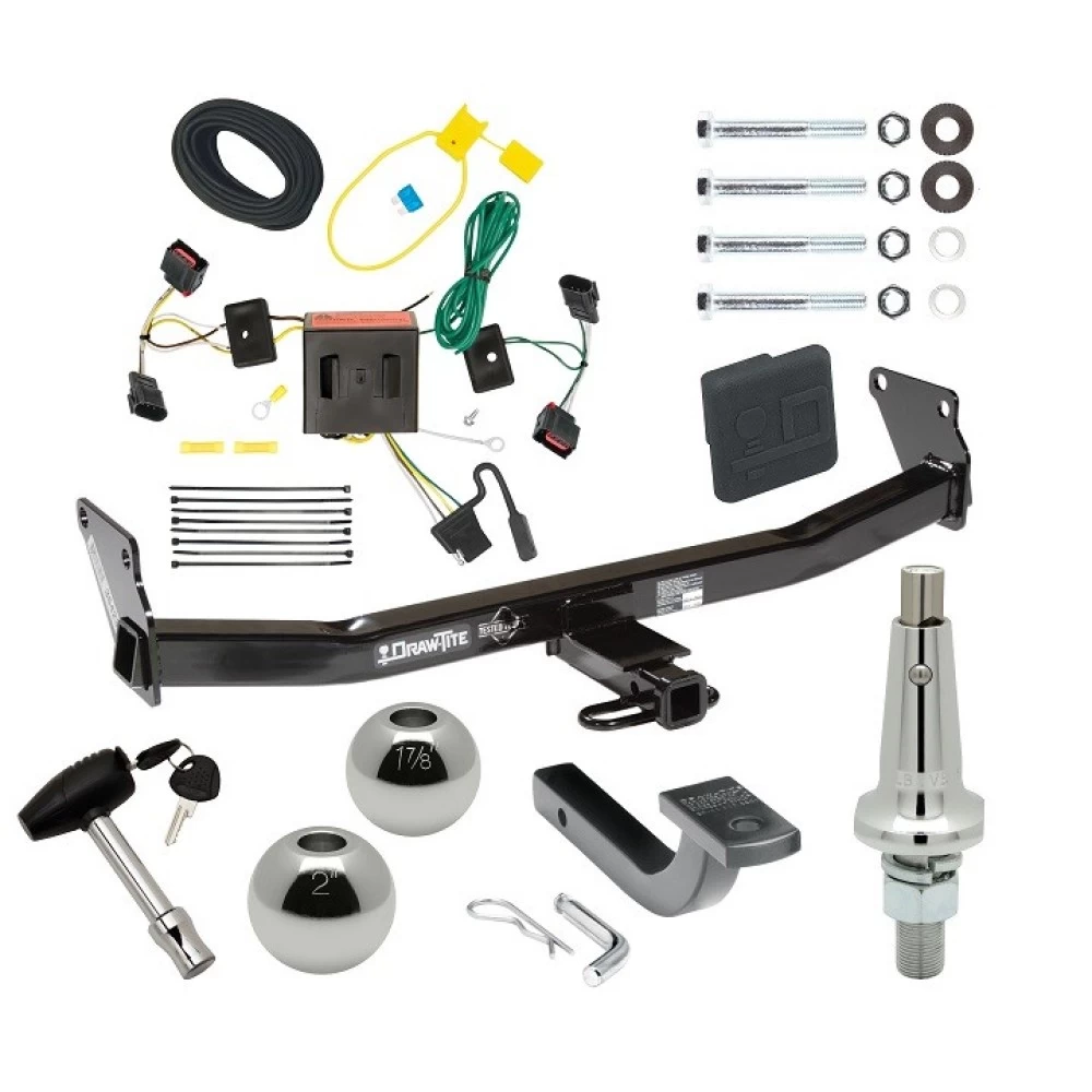 Trailer Tow Hitch For 08-17 Jeep Patriot Ultimate Package w/ Wiring Draw Bar Kit Interchange 2" 1-7/8" Ball Lock and Cover