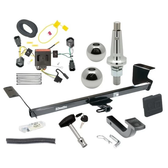 Trailer Tow Hitch For 11-16 Chrysler Town and Country 21-21 Grand Caravan 11-20 Dodge Grand Caravan 12-15 RAM C/V Ultimate Package w/ Wiring Draw Bar Kit Interchange 2" 1-7/8" Ball Lock and Cover