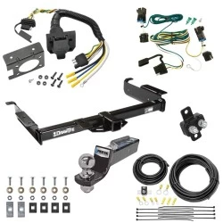 Trailer Hitch Tow Package w/ 7-Way RV Wiring For 03-14 Chevy Express GMC Savana 1500 03-23 2500 3500 w/ 2" Drop Mount 2" Ball Class 4 2" Receiver All Models 