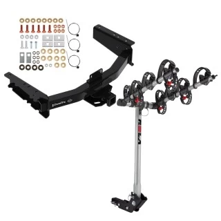 Trailer Tow Hitch For 19-25 Ram 1500 New Body w/ OEM Receiver & Class III Tow Bumper w/ 4 Bike Carrier Rack
