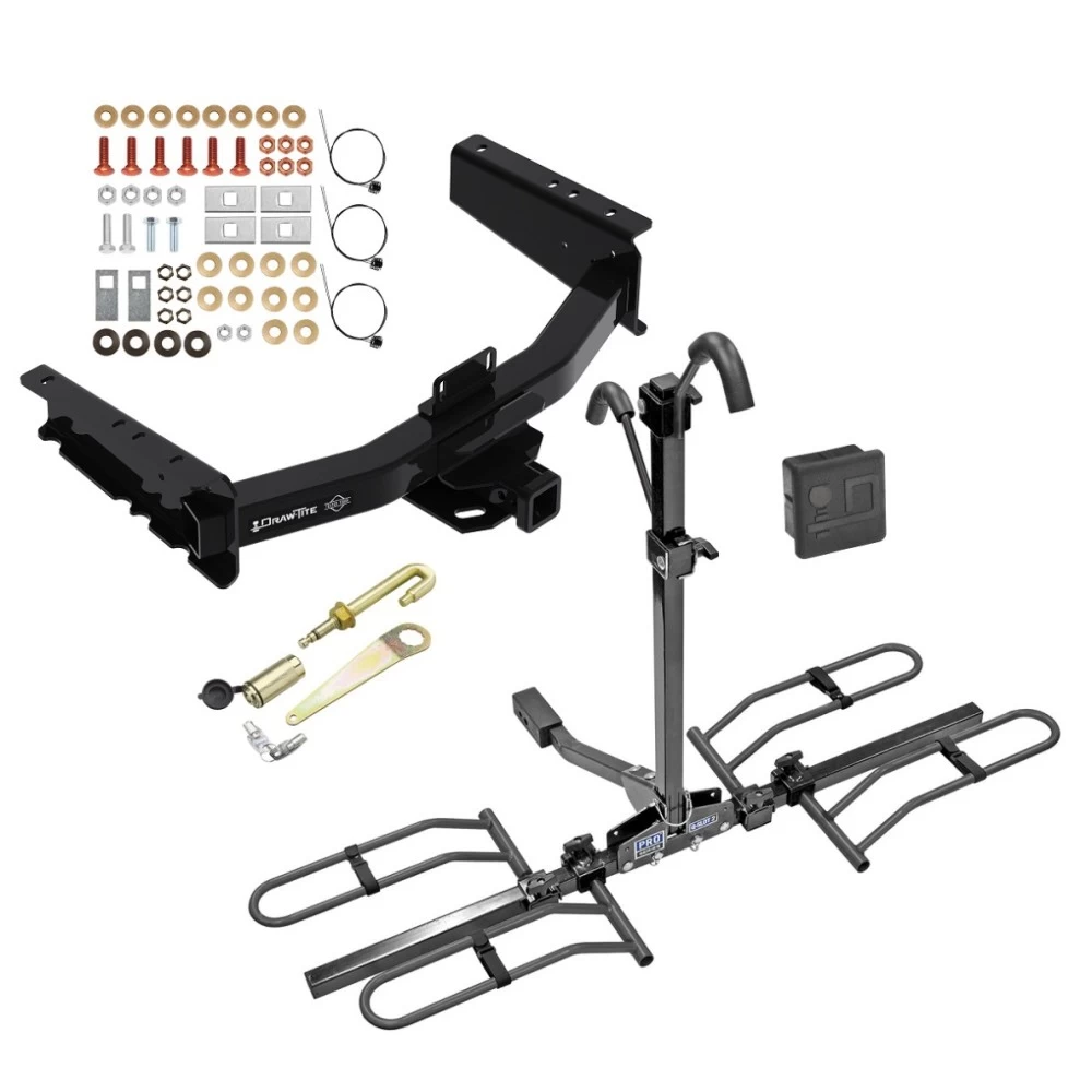 Trailer Tow Hitch For 19-25 Ram 1500 New Body w/ OEM Receiver & Class III Tow Bumper Platform Style 2 Bike Rack Hitch Lock and Cover