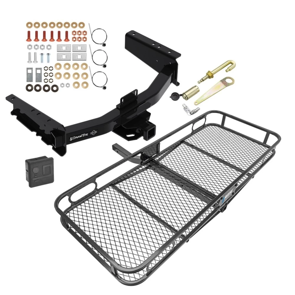 Trailer Tow Hitch For 19-25 Ram 1500 New Body w/ OEM Receiver & Class III Tow Bumper Basket Cargo Carrier Platform Hitch Lock and Cover