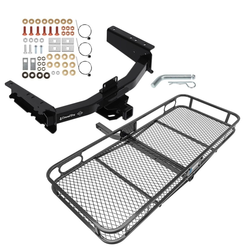 Trailer Tow Hitch For 19-25 Ram 1500 New Body w/ OEM Receiver & Class III Tow Bumper Basket Cargo Carrier Platform w/ Hitch Pin