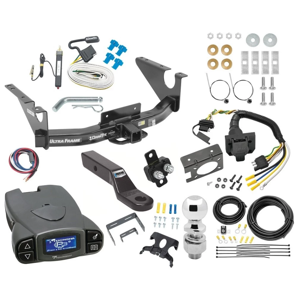 Class 5 11K Trailer Hitch Tow Package Prodigy P3 Brake Control For 09-10 Dodge Ram 1500 11-18 RAM 1500 19-24 Classic w/ 7-Way RV Wiring 2-5/16" Ball 2" Drop Mount Ultra Frame 2" Receiver Draw-Tite Tekonsha