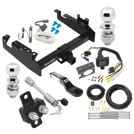 Trailer Tow Hitch For 19-24 Ford F-350 F-450 F-550 Cab and Chassis w/ w/ 7-Way Wiring Kit 2-5/16" and 2" Ball 8.5" Long 2" Drop Draw Bar and Towing Lock
