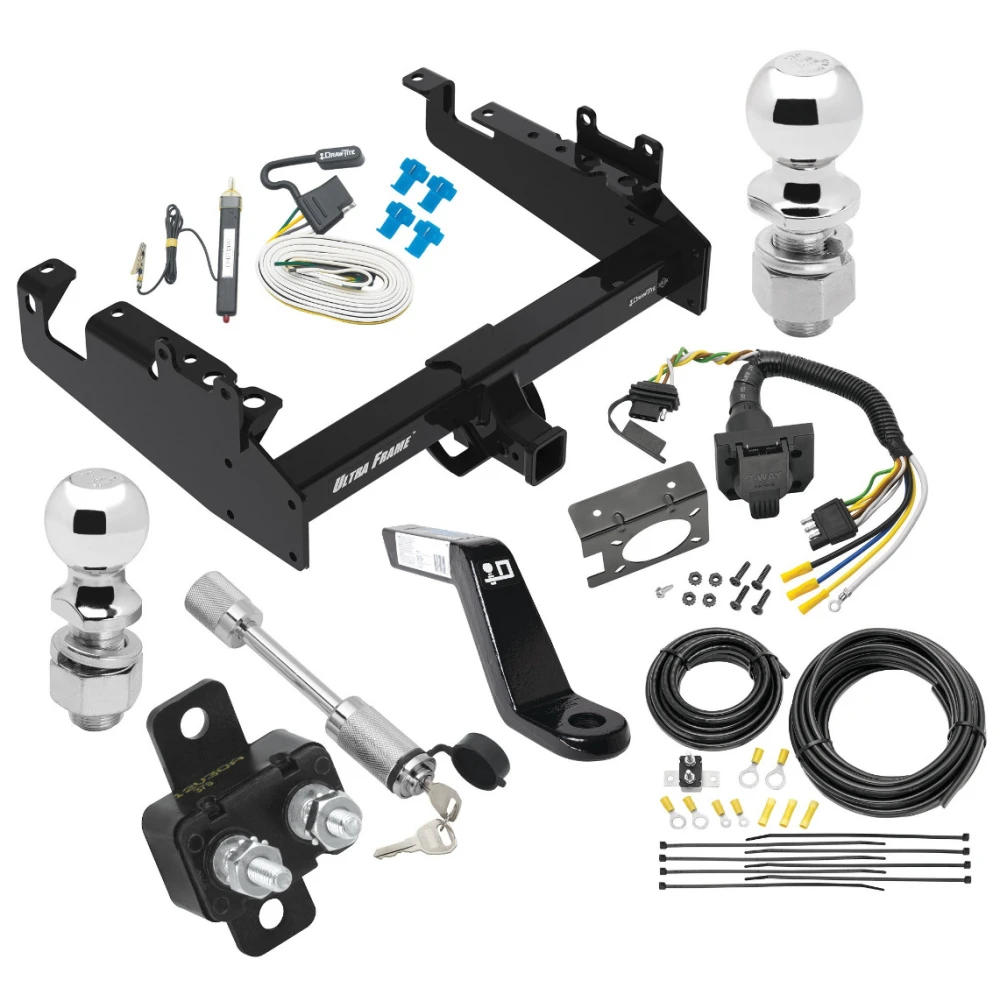 Trailer Tow Hitch For 19-24 Ford F-350 F-450 F-550 Cab and Chassis w/ w/ 7-Way Wiring Kit 2-5/16" and 2" Ball 10.25" Long 6" Drop Draw Bar and Towing Lock