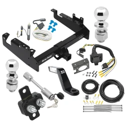 Trailer Tow Hitch For 19-24 Ford F-350 F-450 F-550 Cab and Chassis w/ w/ 7-Way Wiring Kit 2-5/16" and 2" Ball 10.25" Long 6" Drop Draw Bar and Towing Lock