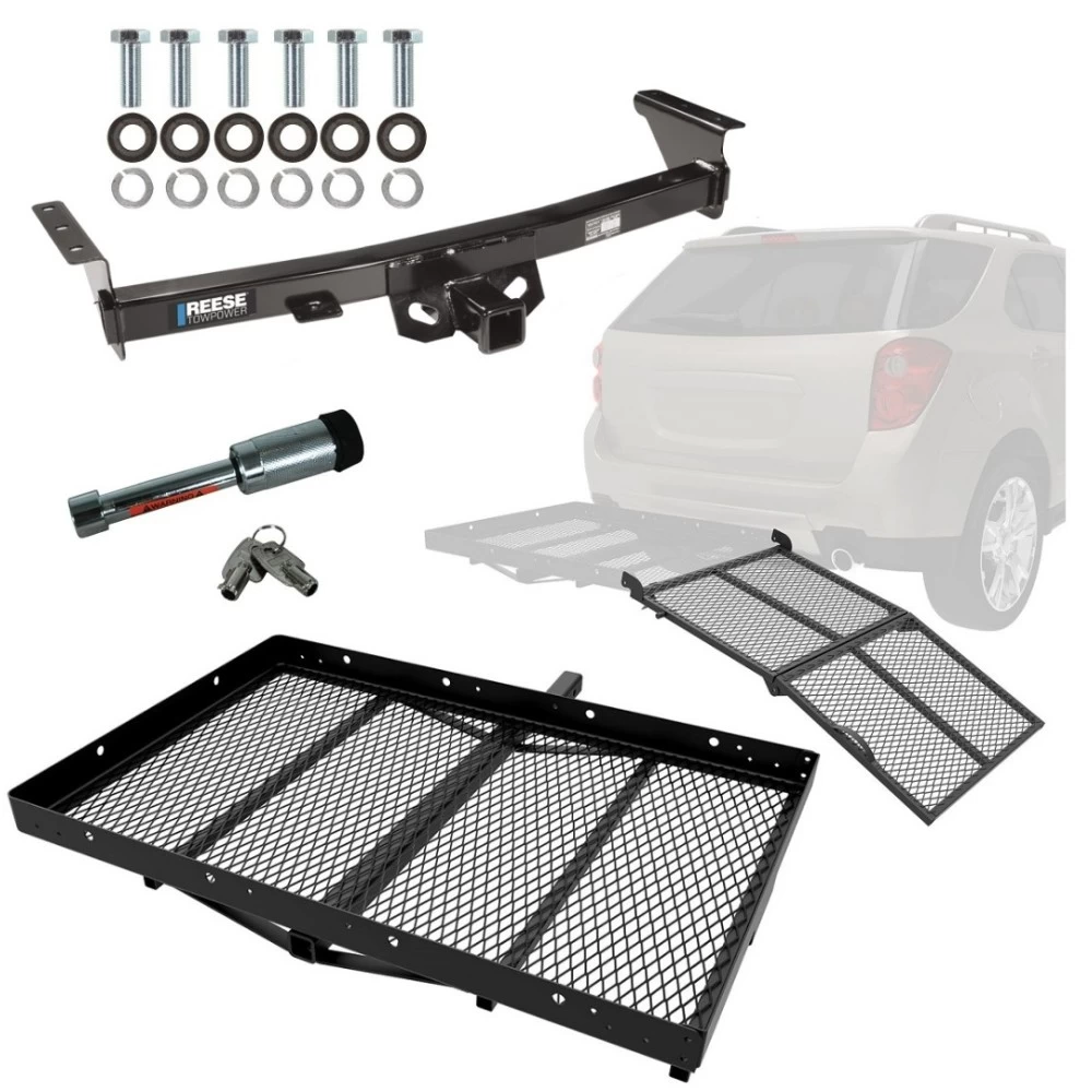 For 2005-2024 Nissan Frontier Trailer Hitch Tow PKG w/ Cargo Carrier + Bi-Fold Ramp + Hitch Lock By Reese Towpower