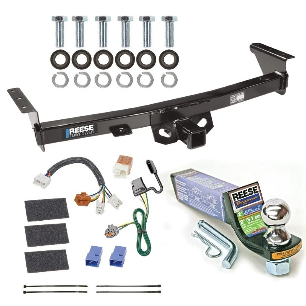 For 2005-2023 Nissan Frontier Trailer Hitch Tow PKG w/ 4-Flat Wiring + Starter Kit Ball Mount w/ 2" Drop & 1-7/8" Ball By Reese Towpower