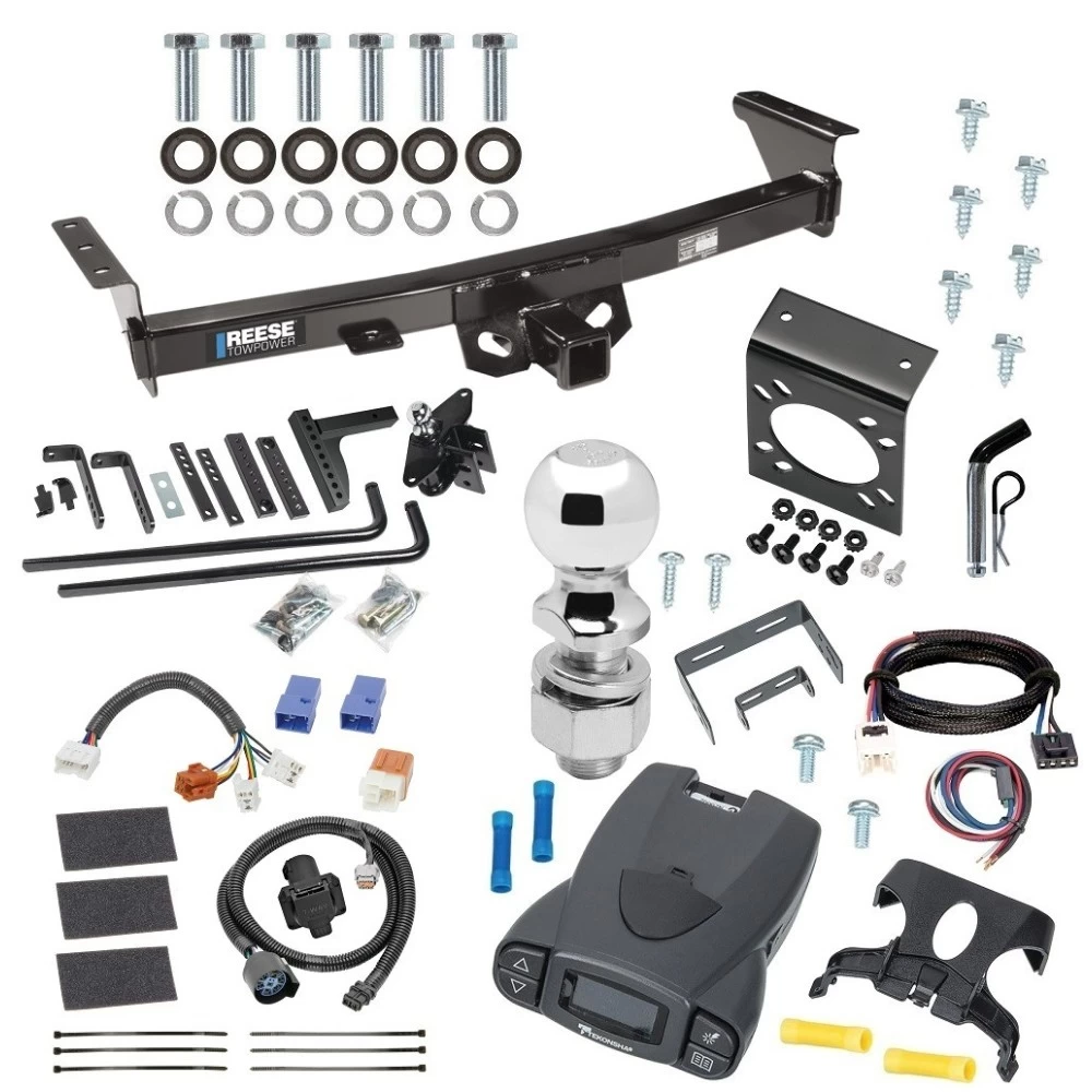 For 2005-2024 Nissan Frontier Trailer Hitch Tow PKG w/ 8K Round Bar Weight Distribution Hitch w/ 2-5/16" Ball + 2" Ball + Pin/Clip + Tekonsha Prodigy P3 Brake Control + Plug & Play BC Adapter + 7-Way RV Wiring By Reese Towpower
