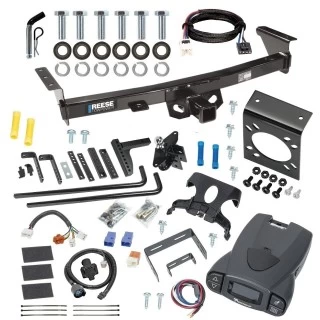 For 2005-2024 Nissan Frontier Trailer Hitch Tow PKG w/ 8K Round Bar Weight Distribution Hitch w/ 2-5/16" Ball + Pin/Clip + Tekonsha Prodigy P3 Brake Control + Plug & Play BC Adapter + 7-Way RV Wiring By Reese Towpower