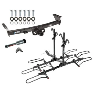 For 2005-2024 Nissan Frontier Trailer Hitch Tow PKG w/ 4 Bike Plaform Style Carrier Rack + Hitch Lock By Reese Towpower