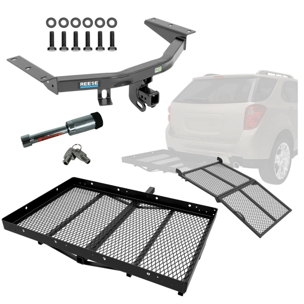 For 2014-2020 Acura MDX Trailer Hitch Tow PKG w/ Cargo Carrier + Bi-Fold Ramp + Hitch Lock (Excludes: w/Full Size Spare Tire Models) By Reese Towpower