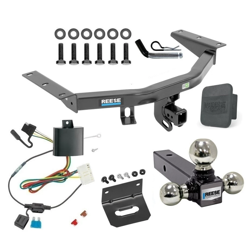 For 2014-2020 Acura MDX Trailer Hitch Tow PKG w/ 4-Flat Wiring + Triple Ball Ball Mount 1-7/8" & 2" & 2-5/16" Trailer Balls + Pin/Clip + Wiring Bracket + Hitch Cover (Excludes: w/Full Size Spare Tire Models) By Reese Towpower