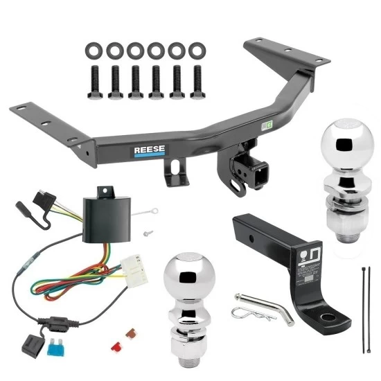 For 2014-2020 Acura MDX Trailer Hitch Tow PKG w/ 4-Flat Wiring + Ball Mount w/ 4" Drop + 2" Ball + 2-5/16" Ball (Excludes: w/Full Size Spare Tire Models) By Reese Towpower