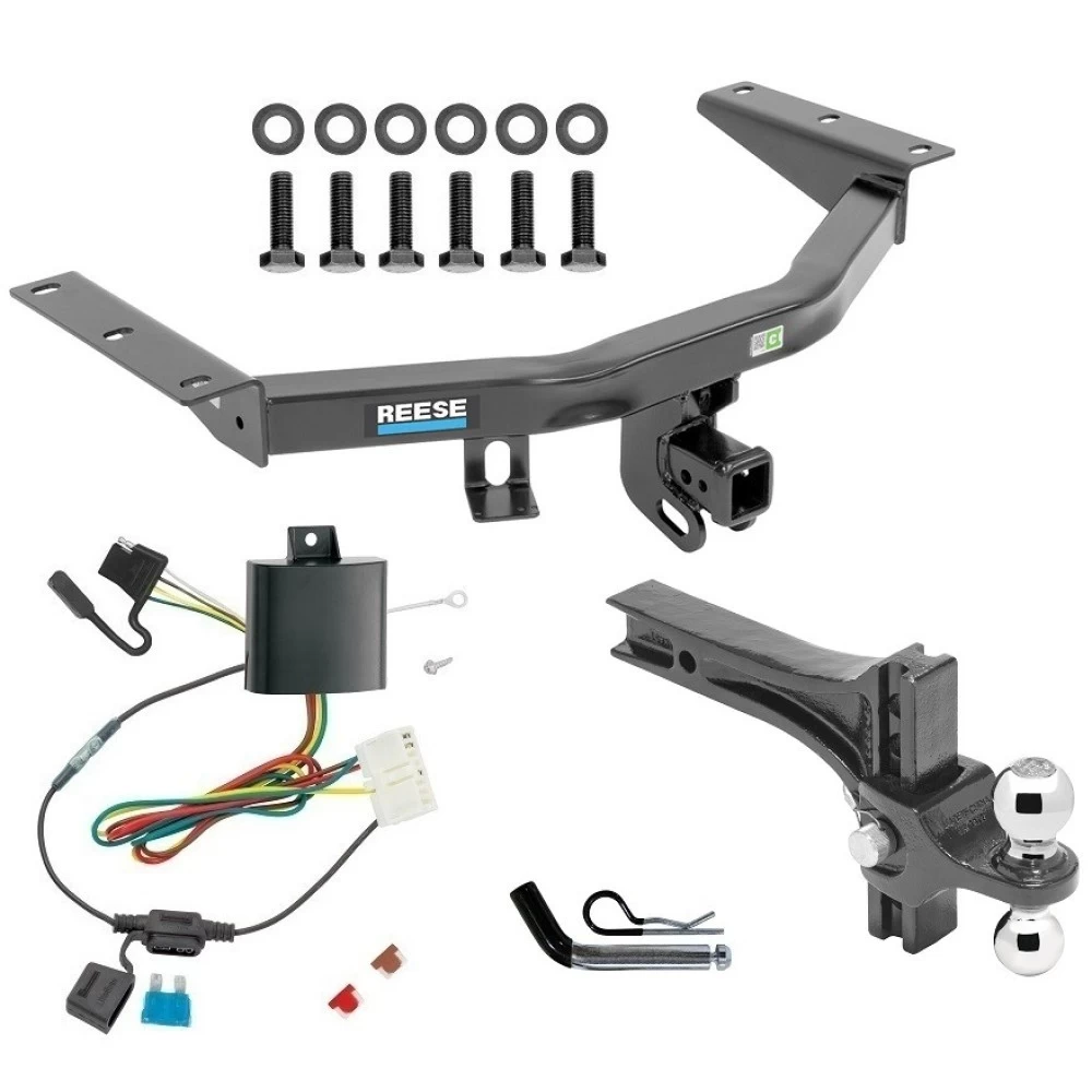 For 2014-2020 Acura MDX Trailer Hitch Tow PKG w/ 4-Flat Wiring + Dual Adjustable Drop Rise Ball Ball Mount 2" & 2-5/16" Trailer Balls + Pin/Clip (Excludes: w/Full Size Spare Tire Models) By Reese Towpower