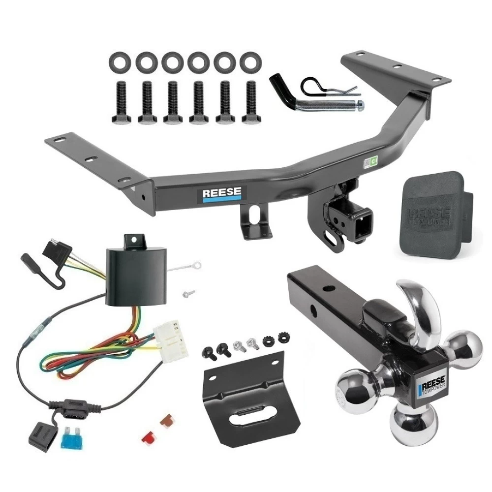 For 2014-2020 Acura MDX Trailer Hitch Tow PKG w/ 4-Flat Wiring + Triple Ball Ball Mount 1-7/8" & 2" & 2-5/16" Trailer Balls w/ Tow Hook + Pin/Clip + Wiring Bracket + Hitch Cover (Excludes: w/Full Size Spare Tire Models) By Reese Tow