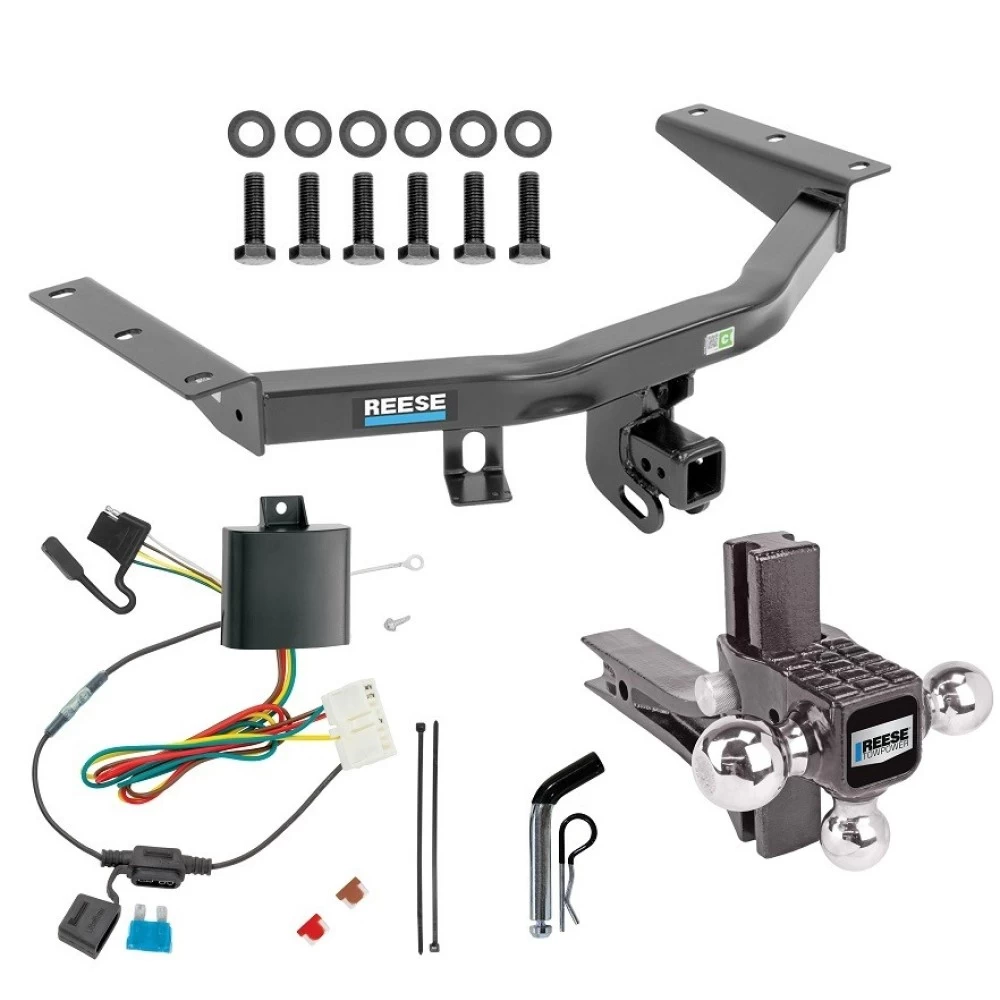 For 2014-2020 Acura MDX Trailer Hitch Tow PKG w/ 4-Flat Wiring + Adjustable Drop Rise Triple Ball Ball Mount 1-7/8" & 2" & 2-5/16" Trailer Balls + Pin/Clip (Excludes: w/Full Size Spare Tire Models) By Reese Towpower