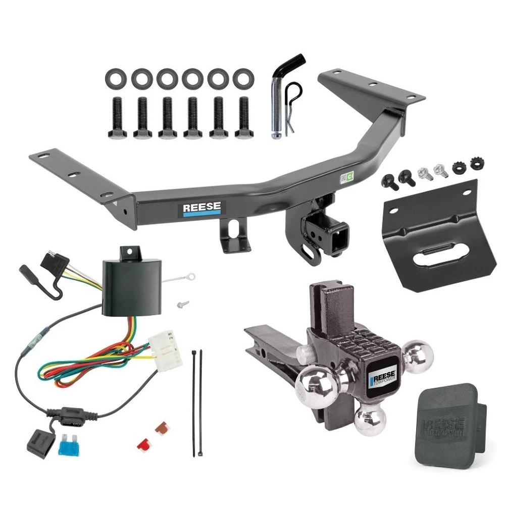 For 2014-2020 Acura MDX Trailer Hitch Tow PKG w/ 4-Flat Wiring + Adjustable Drop Rise Triple Ball Ball Mount 1-7/8" & 2" & 2-5/16" Trailer Balls + Pin/Clip + Wiring Bracket + Hitch Cover (Excludes: w/Full Size Spare Tire Models) By 