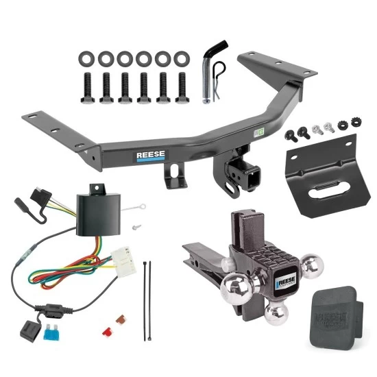 For 2014-2020 Acura MDX Trailer Hitch Tow PKG w/ 4-Flat Wiring + Adjustable Drop Rise Triple Ball Ball Mount 1-7/8" & 2" & 2-5/16" Trailer Balls + Pin/Clip + Wiring Bracket + Hitch Cover (Excludes: w/Full Size Spare Tire Models) By 