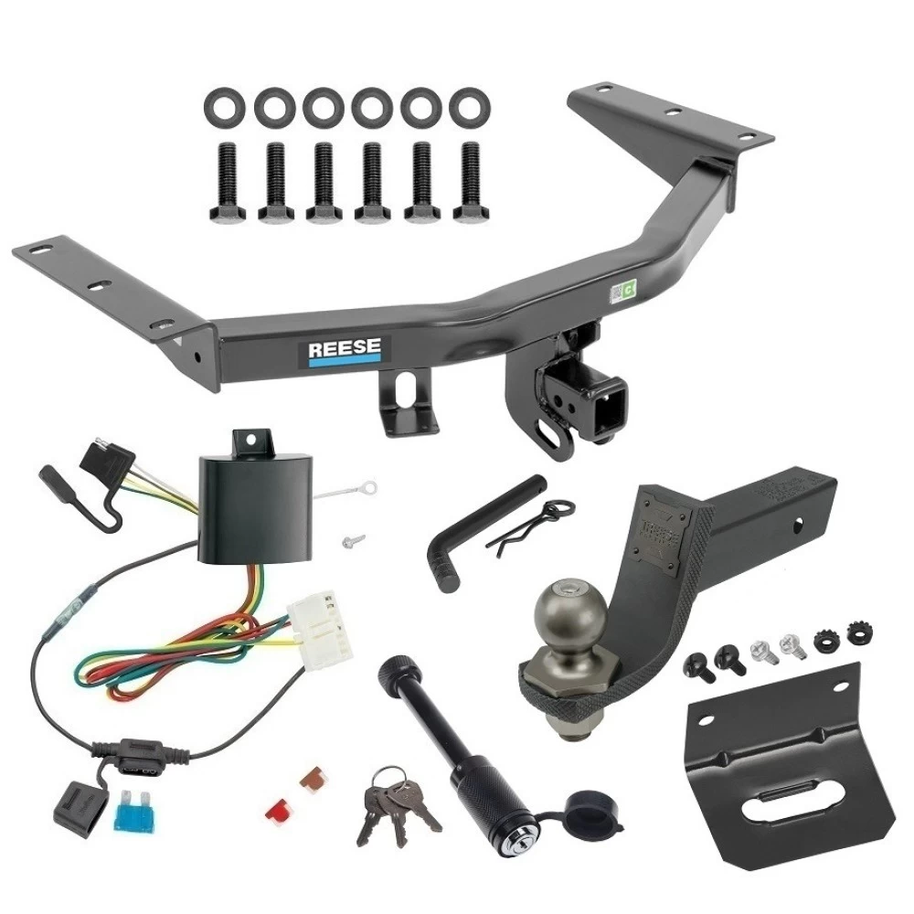 For 2014-2020 Acura MDX Trailer Hitch Tow PKG w/ 4-Flat Wiring + Interlock Tactical Starter Kit w/ 3-1/4" Drop & 2" Ball + Tactical Dogbone Lock + Wiring Bracket (Excludes: w/Full Size Spare Tire Models) By Reese Towpower