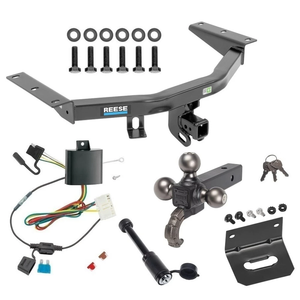 For 2014-2020 Acura MDX Trailer Hitch Tow PKG w/ 4-Flat Wiring + Tactical Triple Ball Ball Mount 1-7/8" & 2" & 2-5/16" Balls & Tow Hook + Tactical Dogbone Lock + Wiring Bracket (Excludes: w/Full Size Spare Tire Models) By Reese 