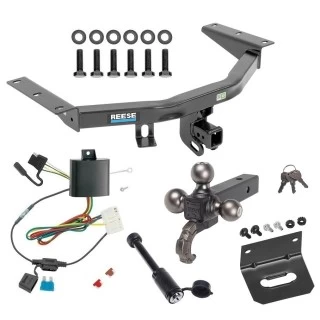 For 2014-2020 Acura MDX Trailer Hitch Tow PKG w/ 4-Flat Wiring + Tactical Triple Ball Ball Mount 1-7/8" & 2" & 2-5/16" Balls & Tow Hook + Tactical Dogbone Lock + Wiring Bracket (Excludes: w/Full Size Spare Tire Models) By Reese 