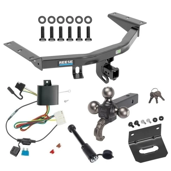 For 2014-2020 Acura MDX Trailer Hitch Tow PKG w/ 4-Flat Wiring + Tactical Triple Ball Ball Mount 1-7/8" & 2" & 2-5/16" Balls & Tow Hook + Tactical Dogbone Lock + Wiring Bracket (Excludes: w/Full Size Spare Tire Models) By Reese 