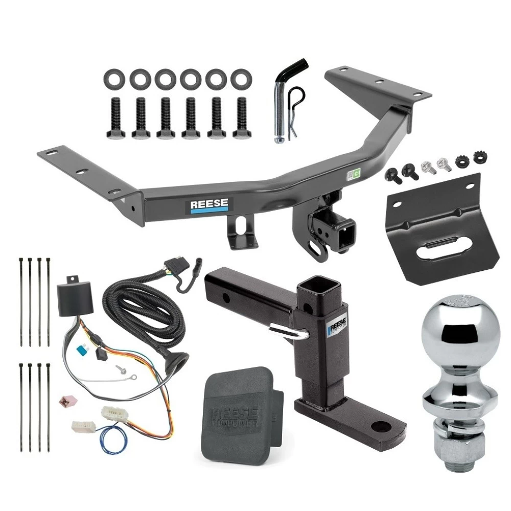 For 2016-2022 Honda Pilot Trailer Hitch Tow PKG w/ 4-Flat Wiring + Adjustable Drop Rise Ball Mount + Pin/Clip + 1-7/8" Ball + Wiring Bracket + Hitch Cover By Reese Towpower