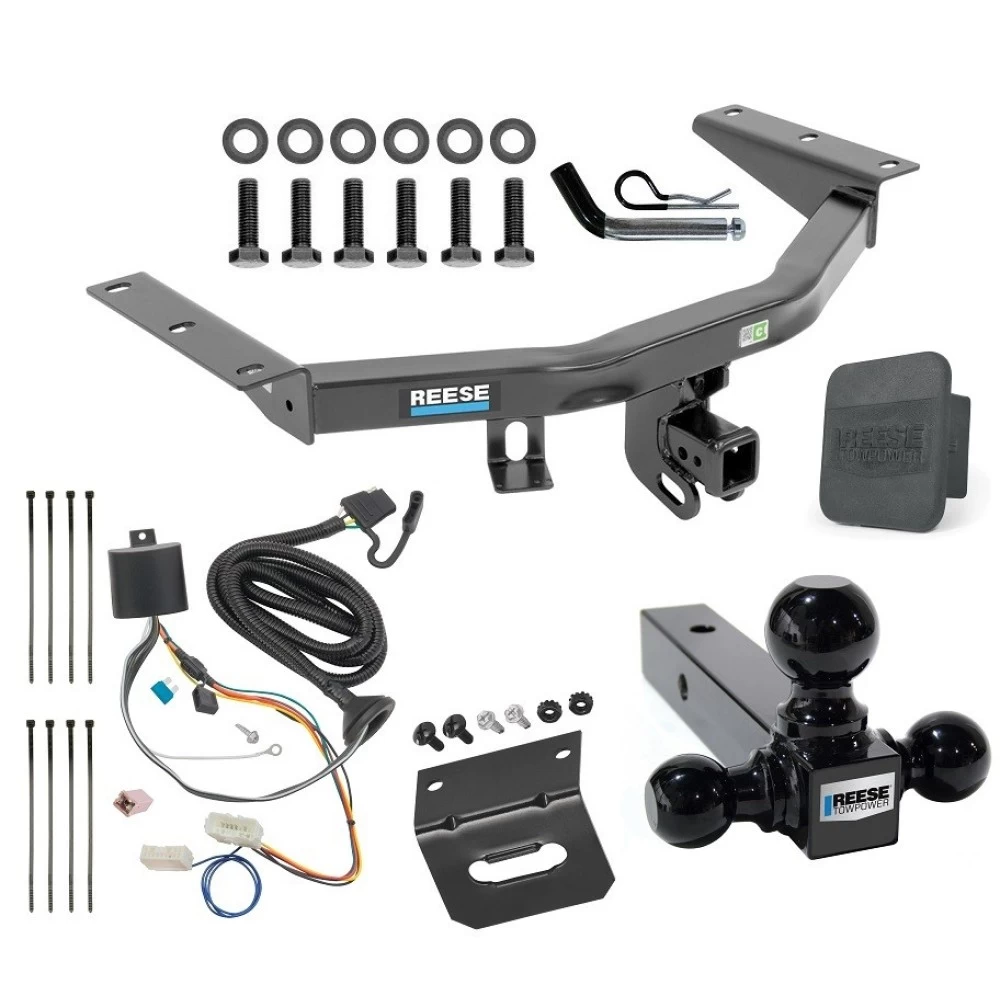 For 2016-2022 Honda Pilot Trailer Hitch Tow PKG w/ 4-Flat Wiring + Triple Ball Ball Mount 1-7/8" & 2" & 2-5/16" Trailer Balls + Pin/Clip + Wiring Bracket + Hitch Cover By Reese Towpower