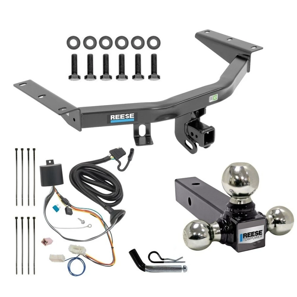 For 2016-2022 Honda Pilot Trailer Hitch Tow PKG w/ 4-Flat Wiring + Triple Ball Ball Mount 1-7/8" & 2" & 2-5/16" Trailer Balls + Pin/Clip By Reese Towpower