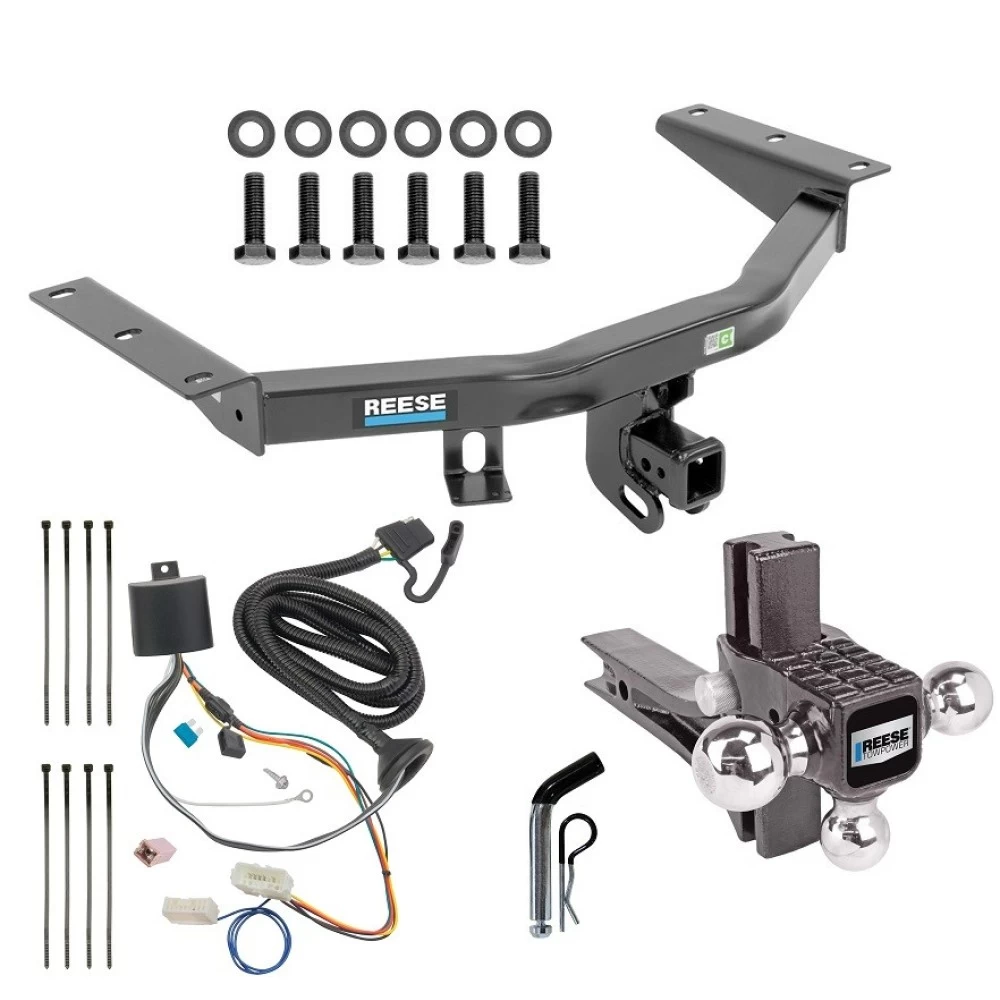 For 2016-2022 Honda Pilot Trailer Hitch Tow PKG w/ 4-Flat Wiring + Adjustable Drop Rise Triple Ball Ball Mount 1-7/8" & 2" & 2-5/16" Trailer Balls + Pin/Clip By Reese Towpower